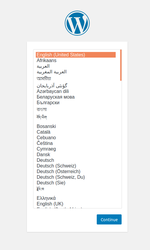 WordPress installation Wizard: Select Language