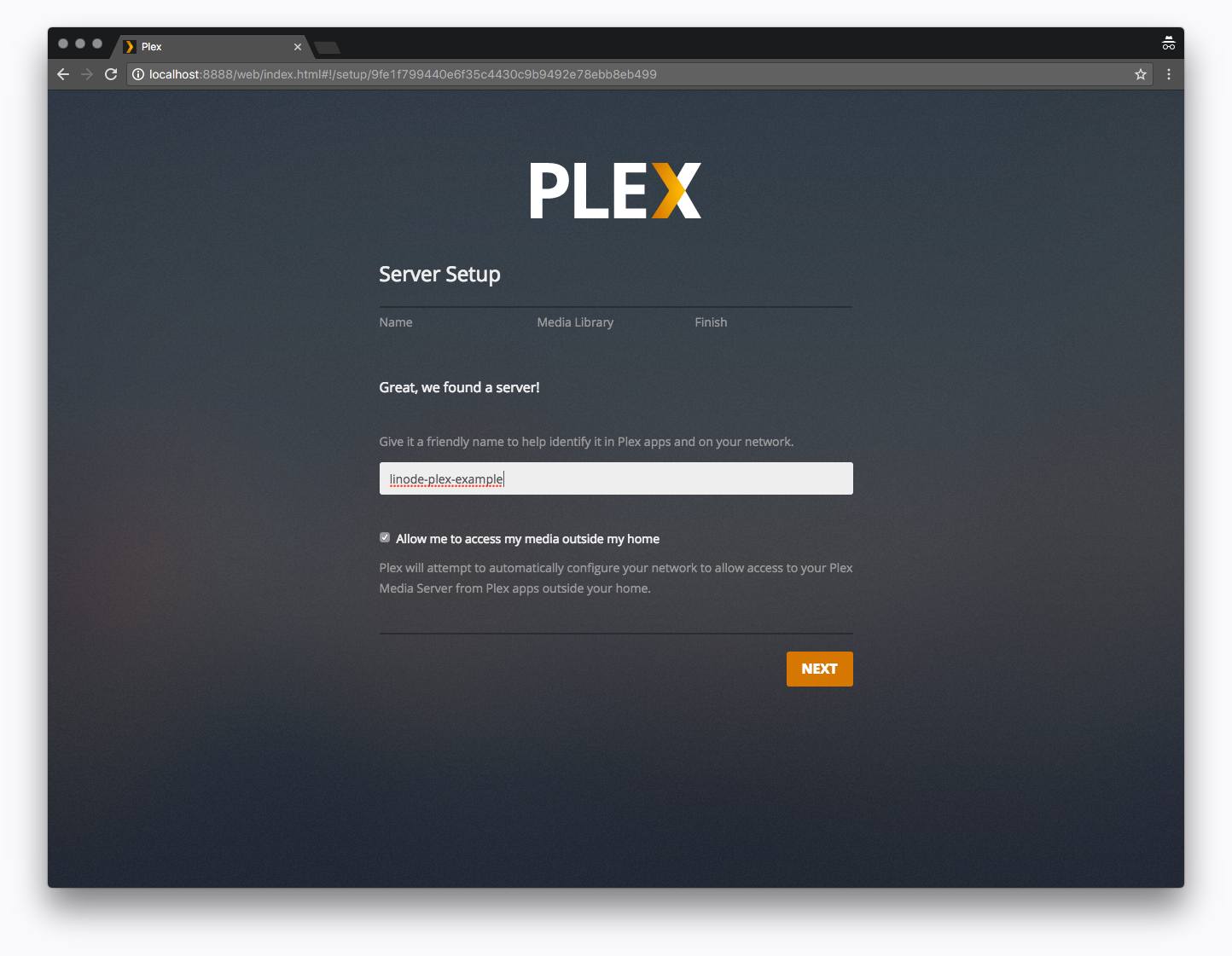 Plex web interface - Server Name.