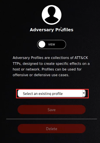 Caldera adversary profile selection form